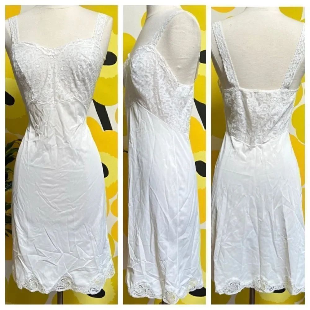 Vintage 1970s Sexy Sheer Lace Panel Liquid Satin Slip Dress Nightgown Lingerie